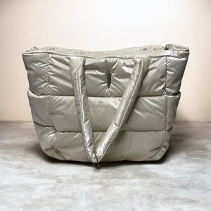 Thacker Quinn pearl white Cream Puffer Tote Bag large NWT